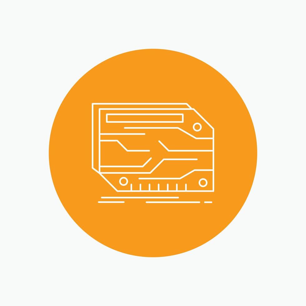 card. component. custom. electronic. memory White Line Icon in Circle background. vector icon illustration