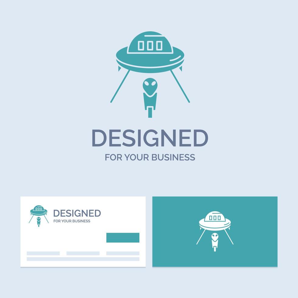 alien. space. ufo. spaceship. mars Business Logo Glyph Icon Symbol for your business. Turquoise Business Cards with Brand logo template. vector