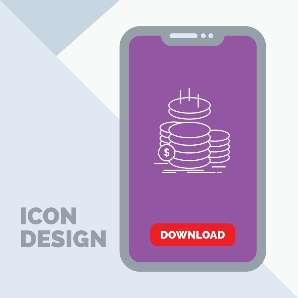 coins. finance. gold. income. savings Line Icon in Mobile for Download Page vector