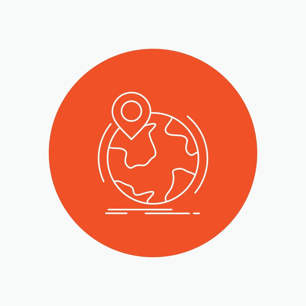 location. globe. worldwide. pin. marker White Line Icon in Circle background. vector icon illustration