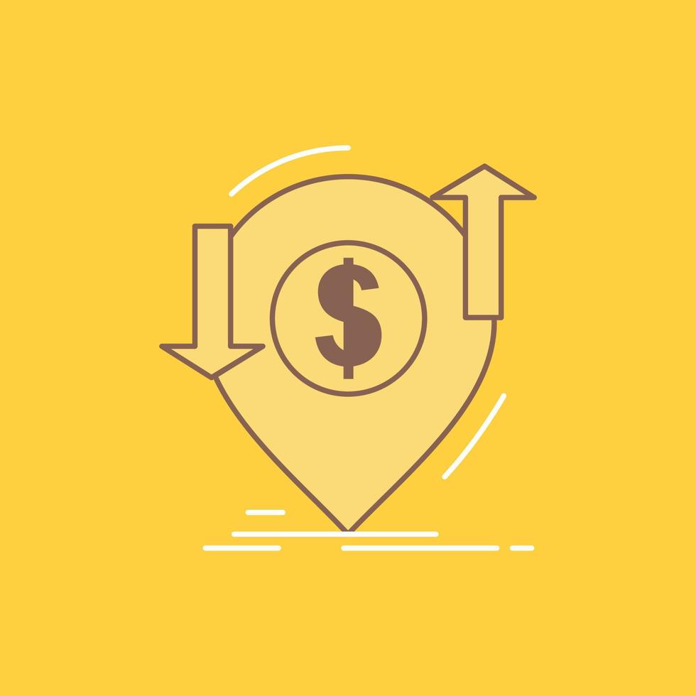 transaction. financial. money. finance. transfer Flat Line Filled Icon. Beautiful Logo button over yellow background for UI and UX. website or mobile application vector