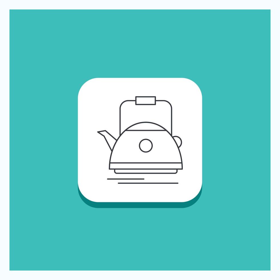 Round Button for Tea. kettle. teapot. camping. pot Line icon Turquoise Background vector