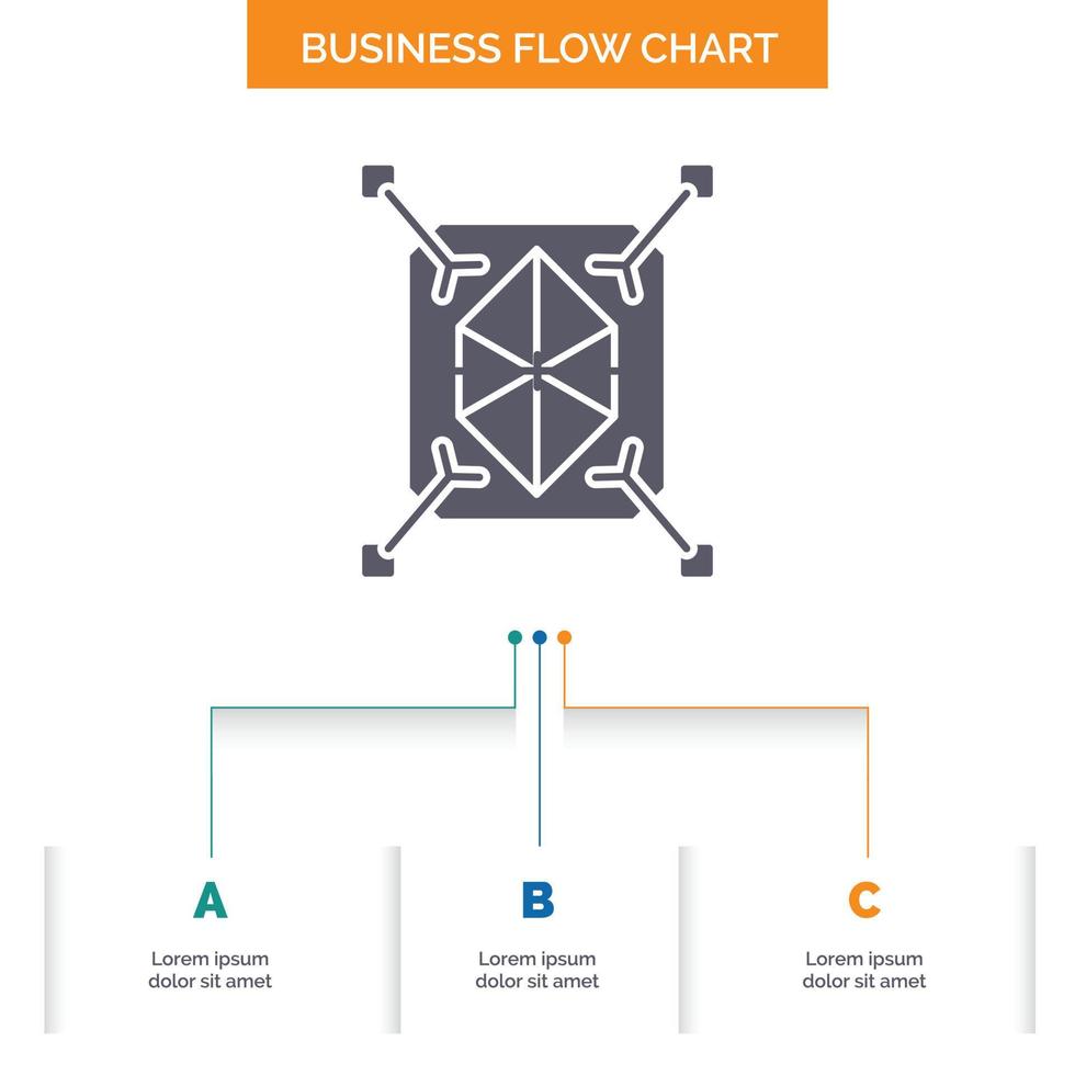 Object. prototyping. rapid. structure. 3d Business Flow Chart Design with 3 Steps. Glyph Icon For Presentation Background Template Place for text. vector