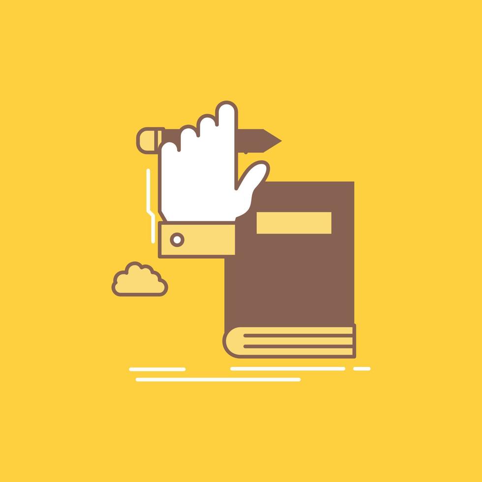 education. knowledge. learning. progress. growth Flat Line Filled Icon. Beautiful Logo button over yellow background for UI and UX. website or mobile application vector