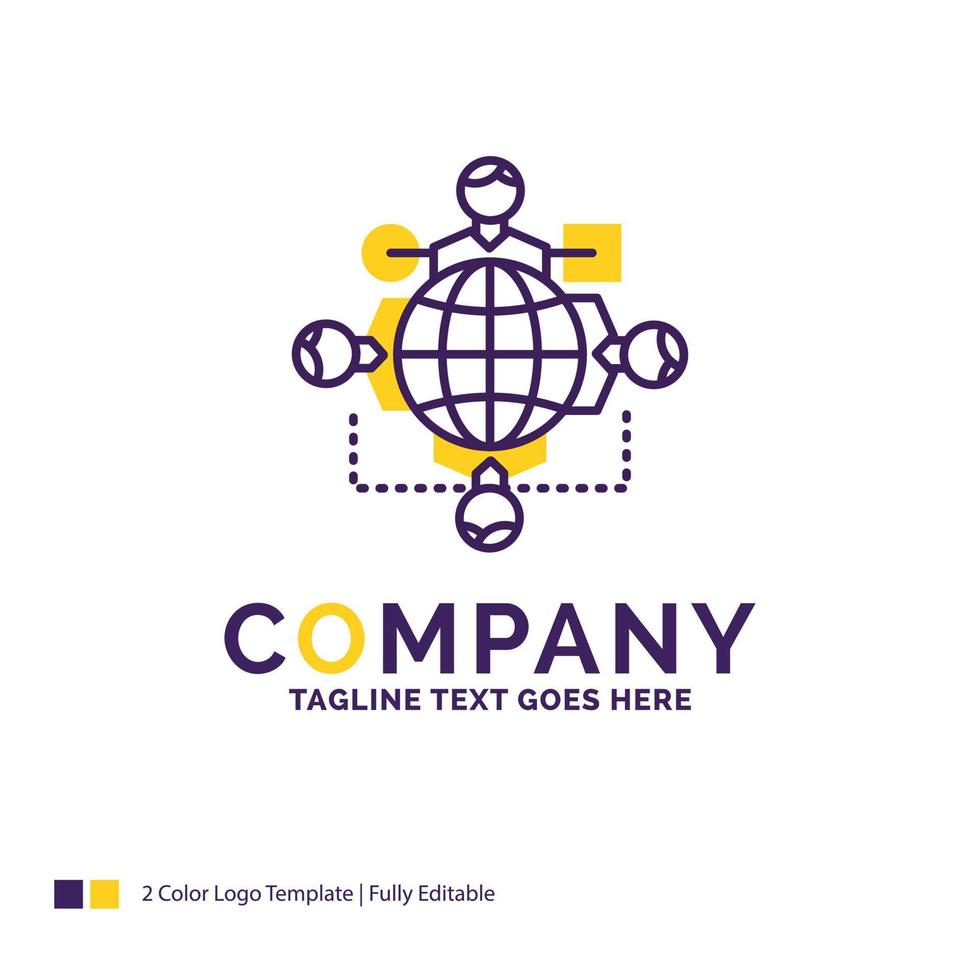 Company Name Logo Design For Function. instruction. logic. operation. meeting. Purple and yellow Brand Name Design with place for Tagline. Creative Logo template for Small and Large Business. vector