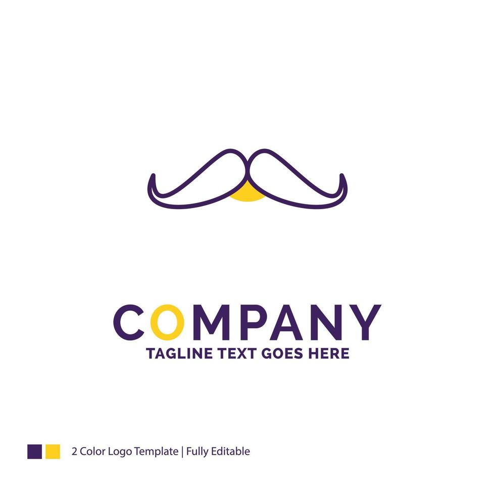Company Name Logo Design For moustache. Hipster. movember. male. men. Purple and yellow Brand Name Design with place for Tagline. Creative Logo template for Small and Large Business. vector