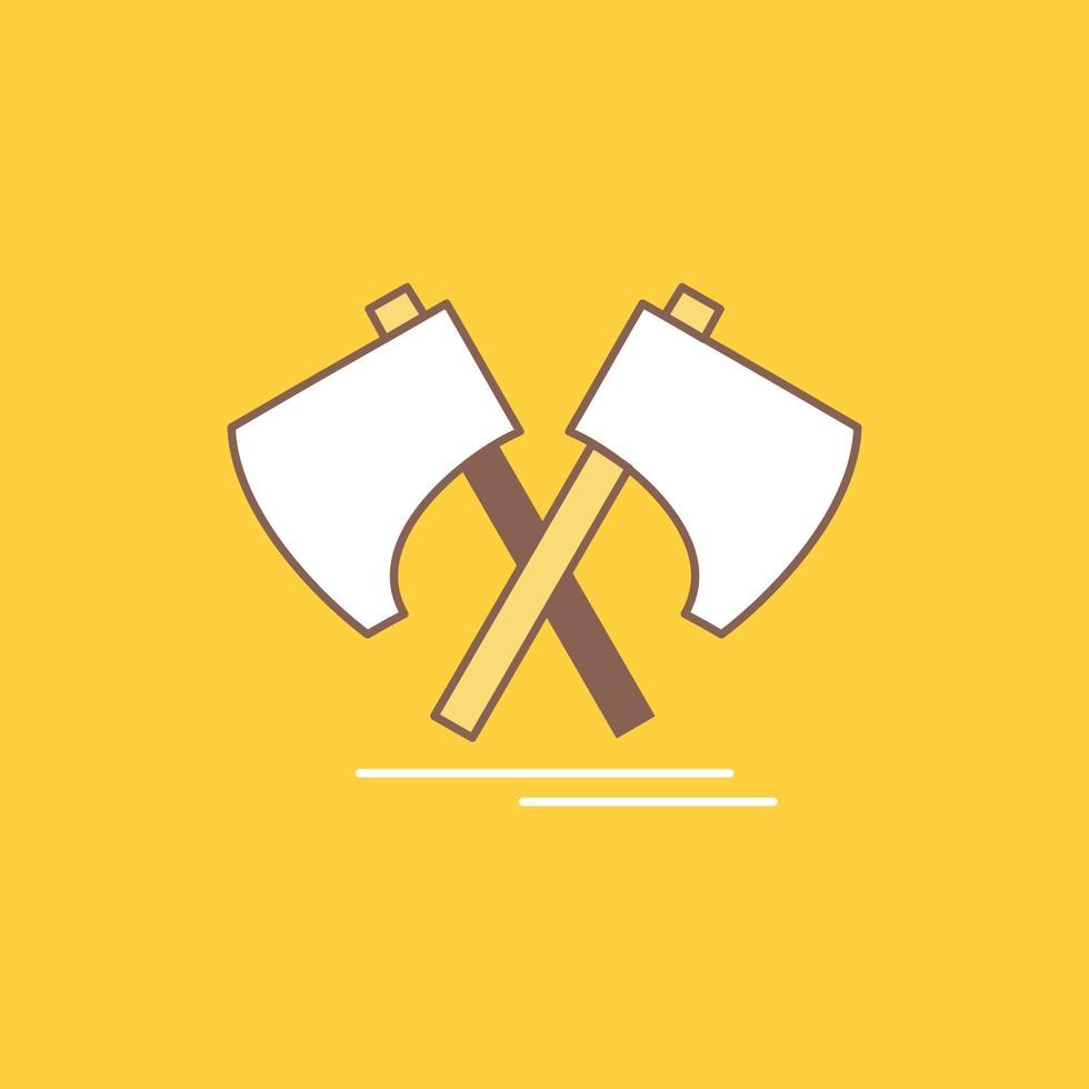 Axe. hatchet. tool. cutter. viking Flat Line Filled Icon. Beautiful Logo button over yellow background for UI and UX. website or mobile application vector