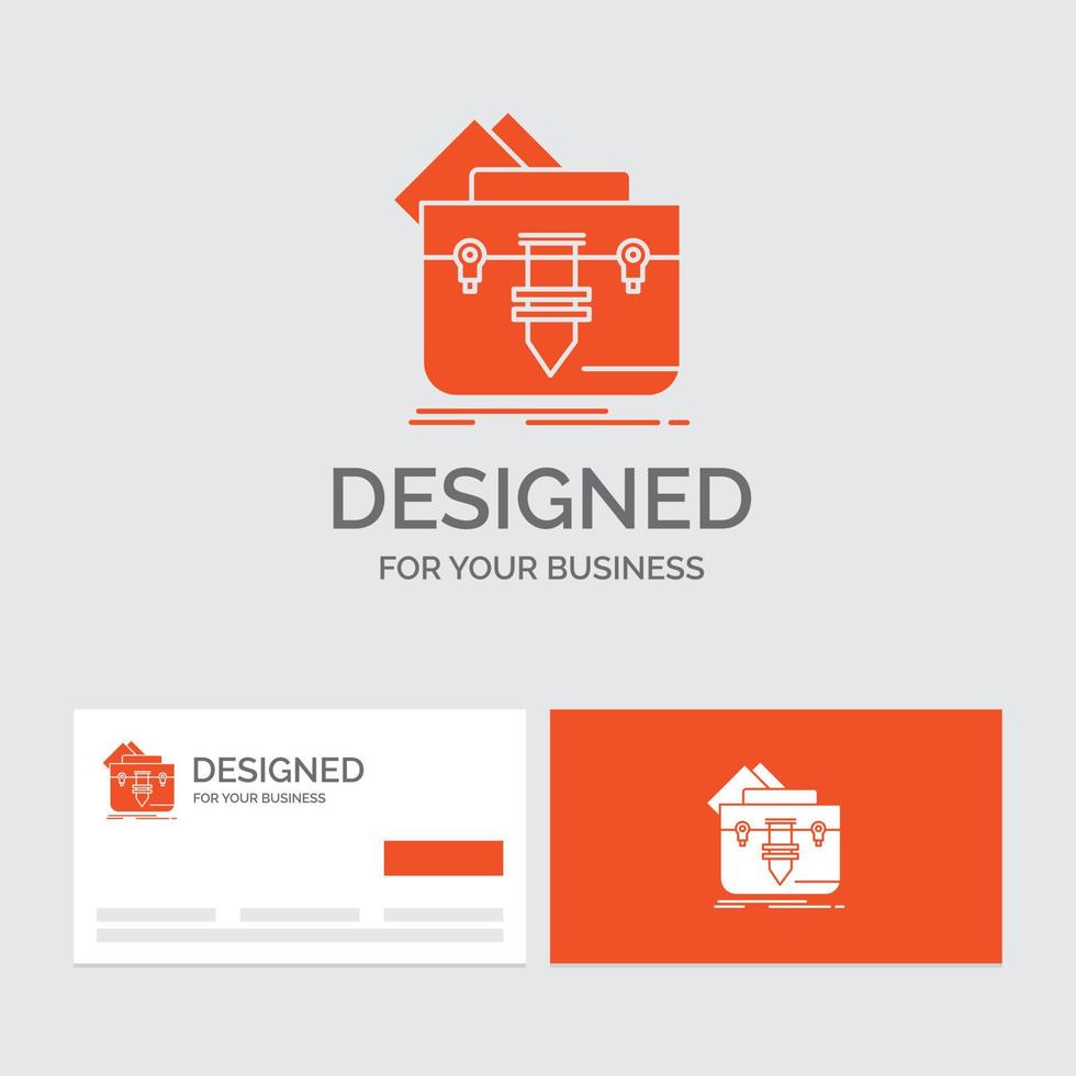 Business logo template for portfolio. Bag. file. folder. briefcase. Orange Visiting Cards with Brand logo template. vector