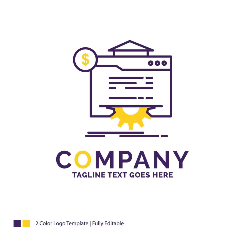 Company Name Logo Design For seo. progress. globe. technology. website. Purple and yellow Brand Name Design with place for Tagline. Creative Logo template for Small and Large Business. vector