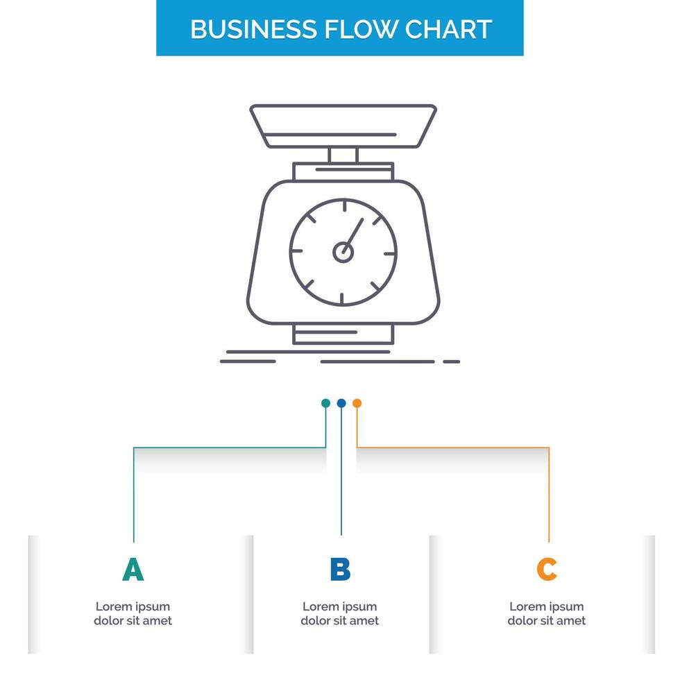 implementation. mass. scale. scales. volume Business Flow Chart Design with 3 Steps. Line Icon For Presentation Background Template Place for text vector