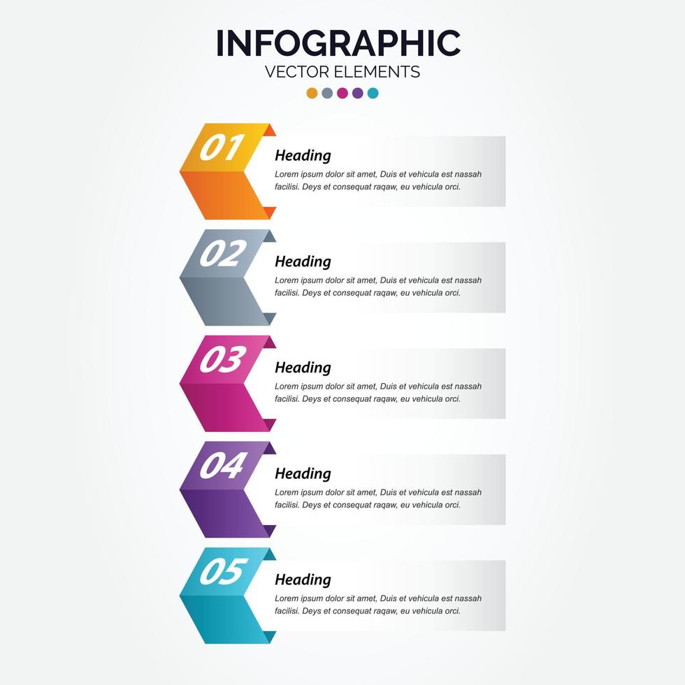 diseño infográfico vertical vectorial con iconos. 5 opciones o 5 pasos. diagrama de proceso diagrama de flujo gráfico de información vector