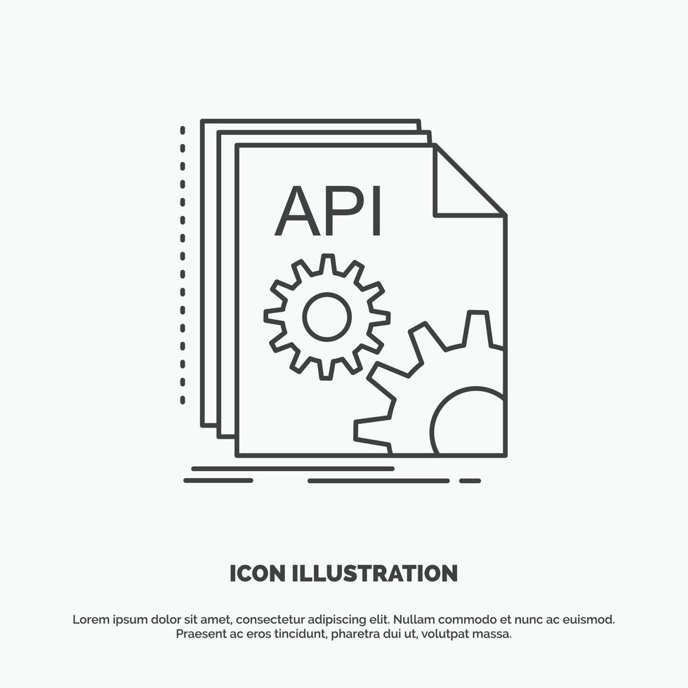 API. aplicación codificación. desarrollador. icono de programa símbolo gris vectorial de línea para ui y ux. sitio web o aplicación móvil vector