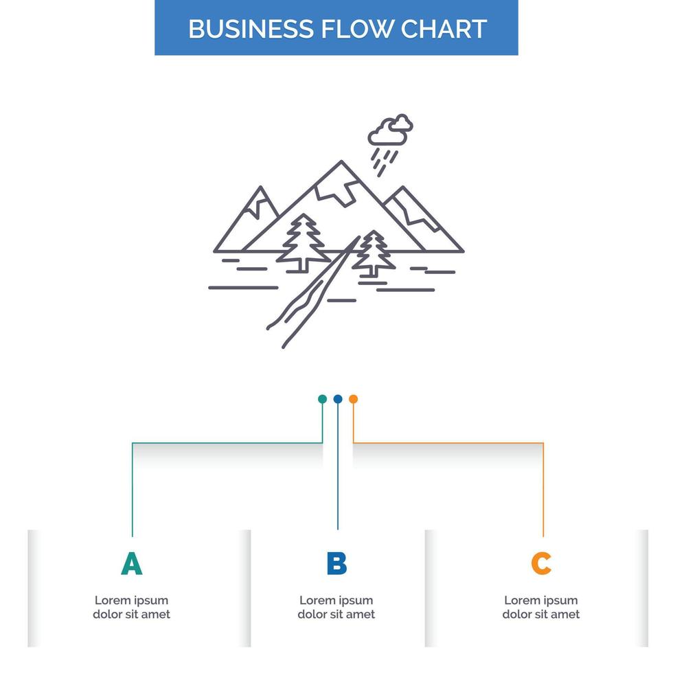 rocks. hill. landscape. nature. mountain Business Flow Chart Design with 3 Steps. Line Icon For Presentation Background Template Place for text vector