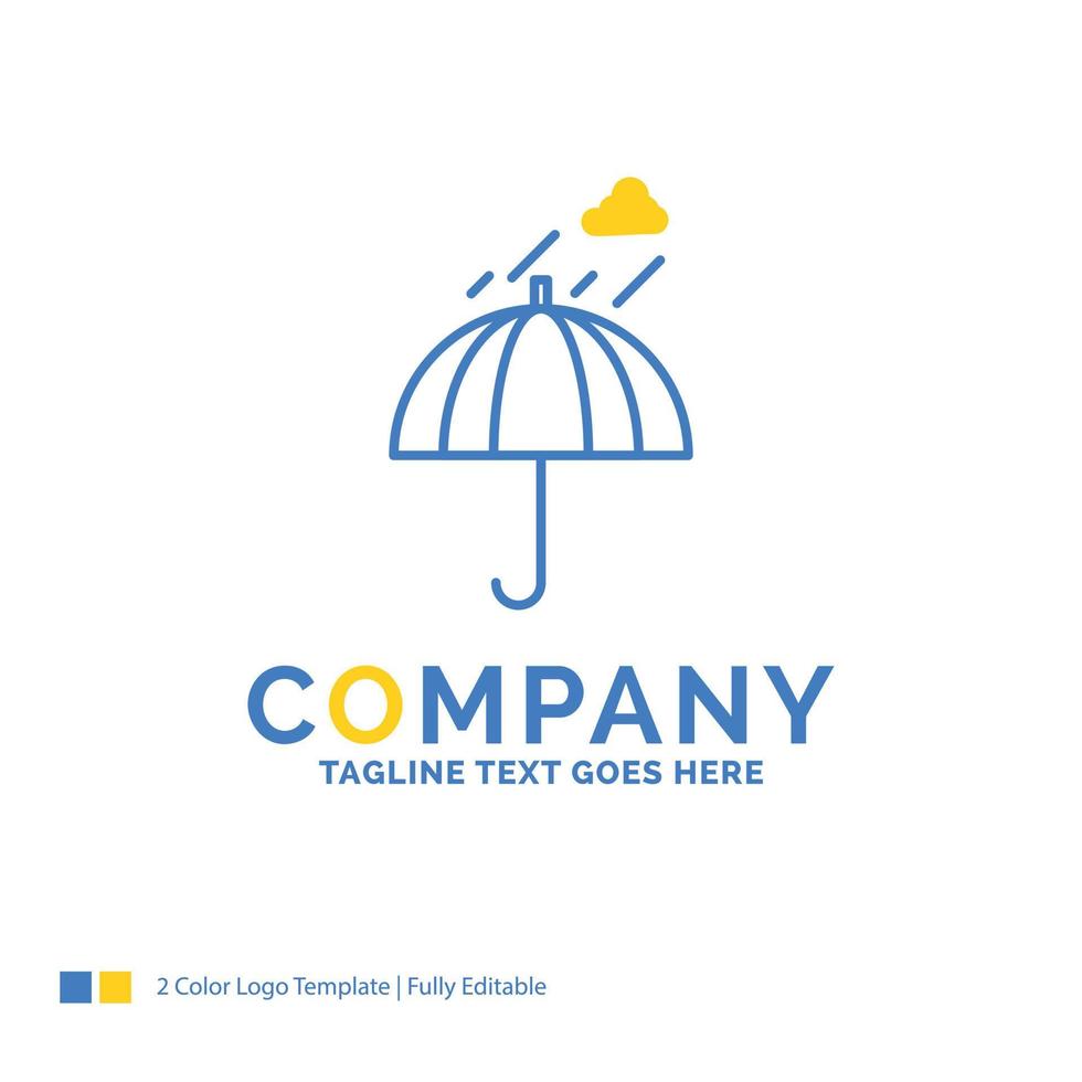 sombrilla. cámping. lluvia. la seguridad. plantilla de logotipo de empresa amarillo azul tiempo. lugar de plantilla de diseño creativo para eslogan. vector