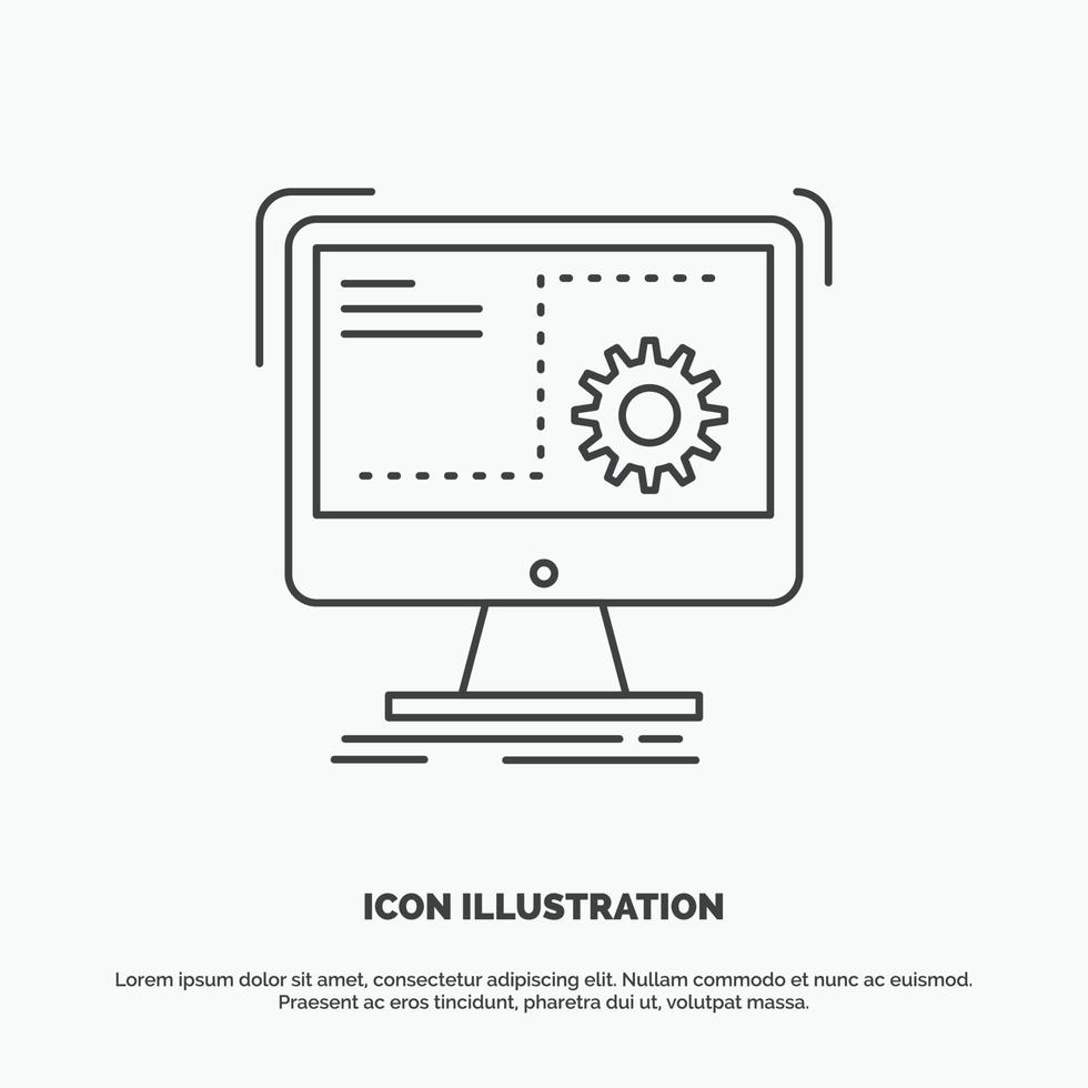 dominio. computadora. función. proceso. icono de progreso. símbolo gris vectorial de línea para ui y ux. sitio web o aplicación móvil vector