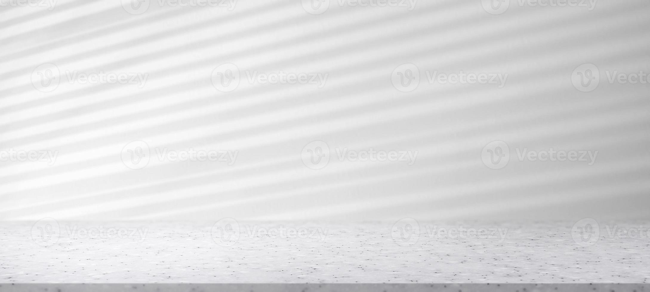 Marble table with window shadow drop on white wall background for mockup product display photo