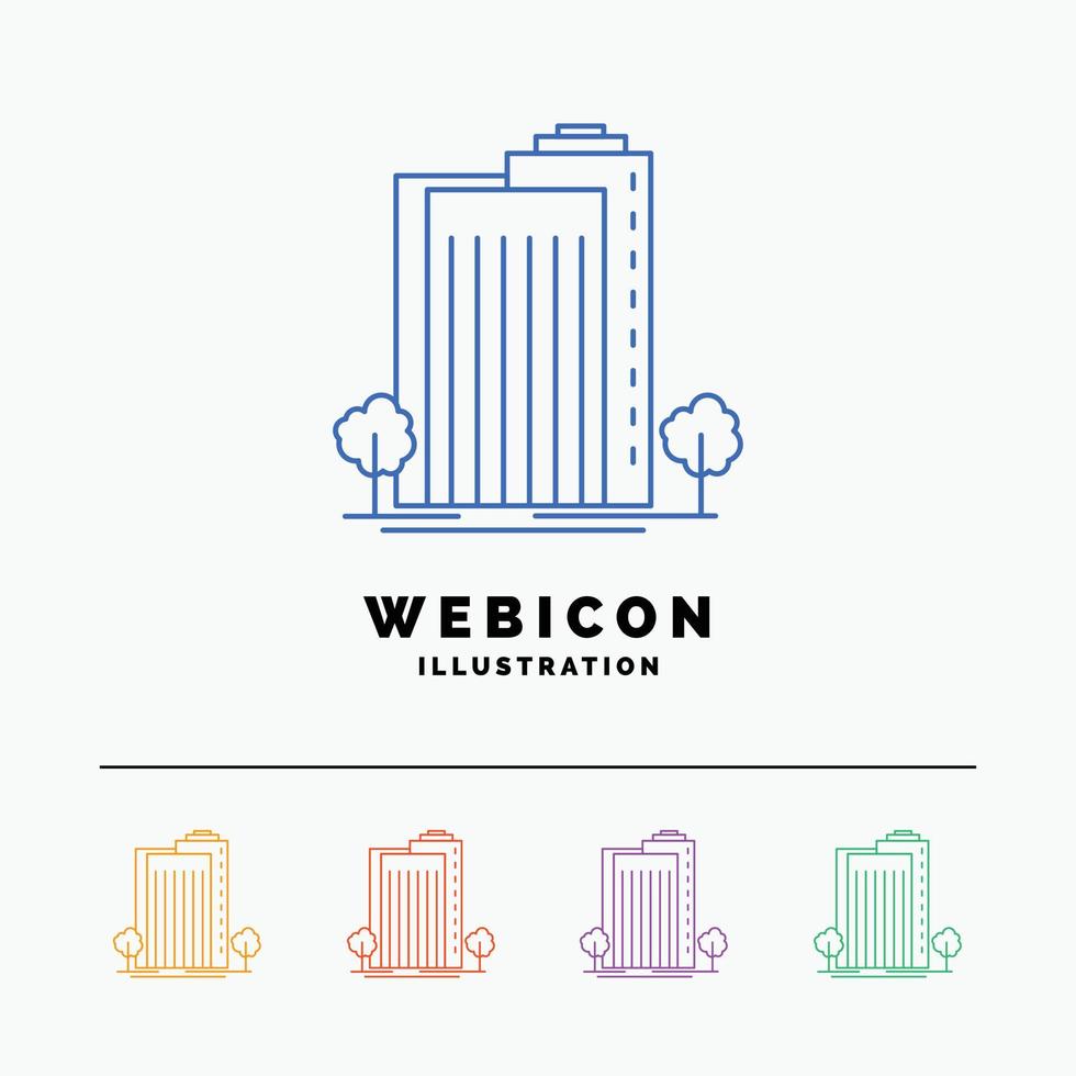 Building. Green. Plant. City. Smart 5 Color Line Web Icon Template isolated on white. Vector illustration