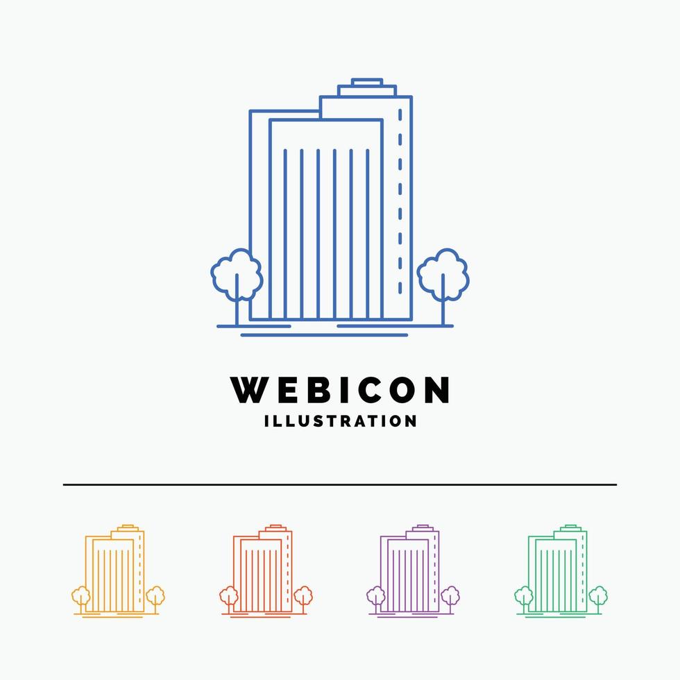 edificio. verde. planta. ciudad. plantilla de icono web inteligente de línea de 5 colores aislada en blanco. ilustración vectorial vector