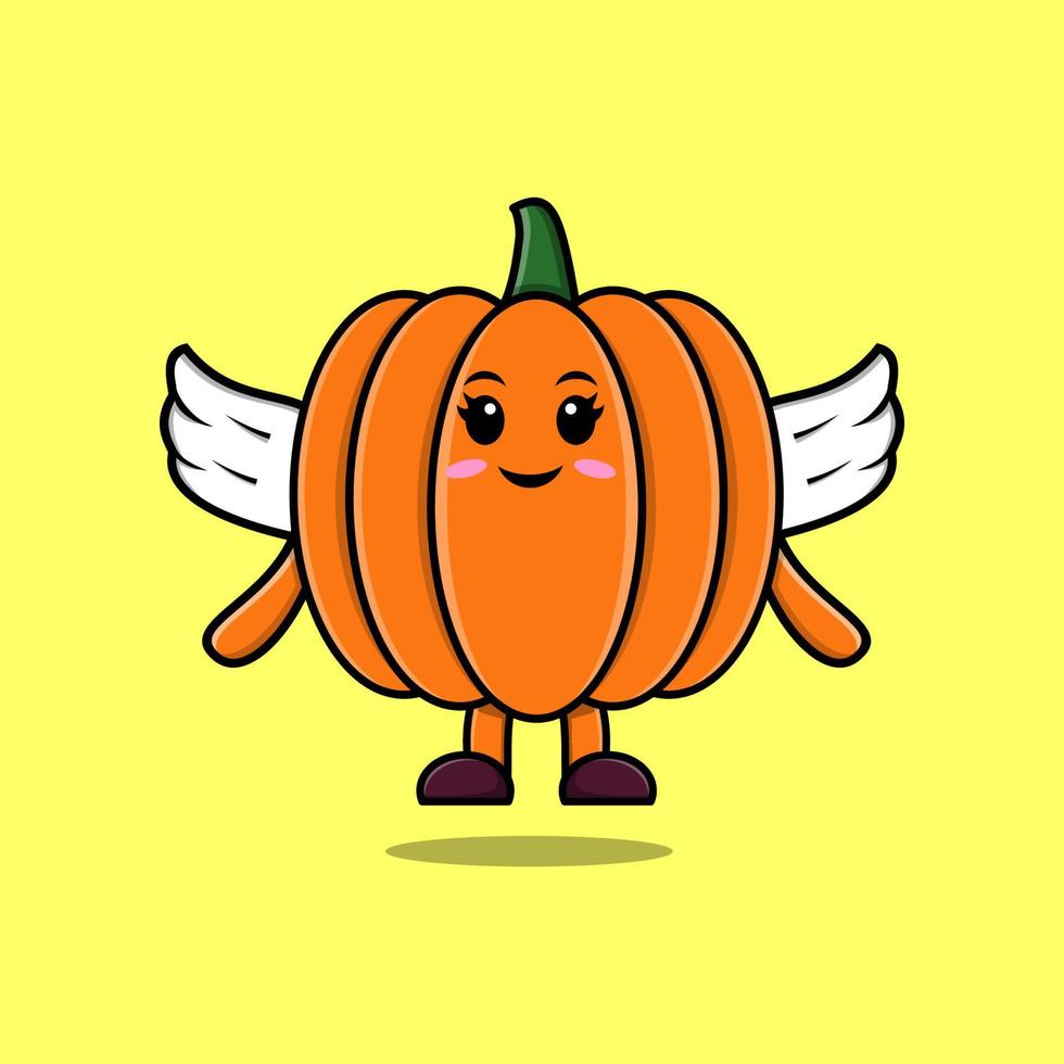 Cute cartoon Pumpkin character wearing wings vector