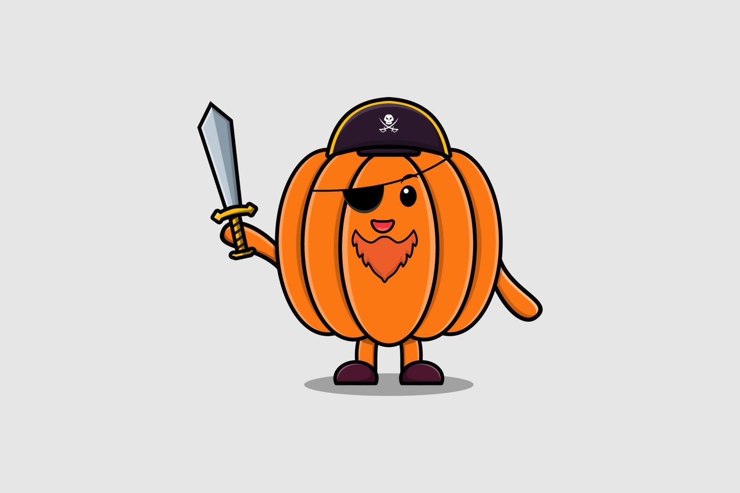 Cute cartoon mascot Pumpkin pirate holding sword vector
