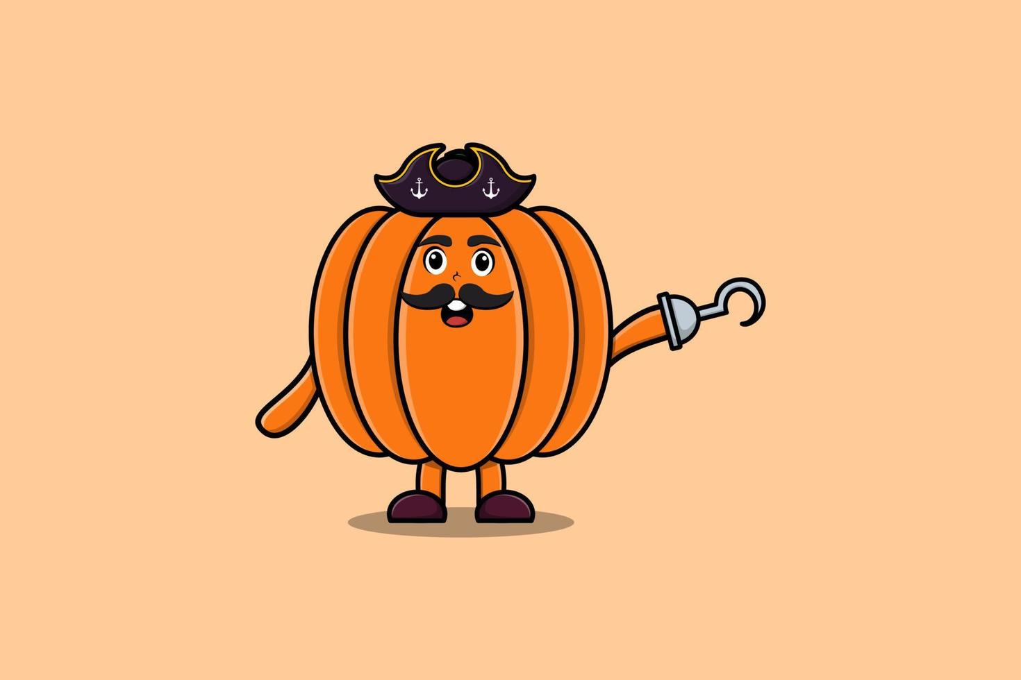 Calabaza pirata de dibujos animados lindo con mano de gancho vector