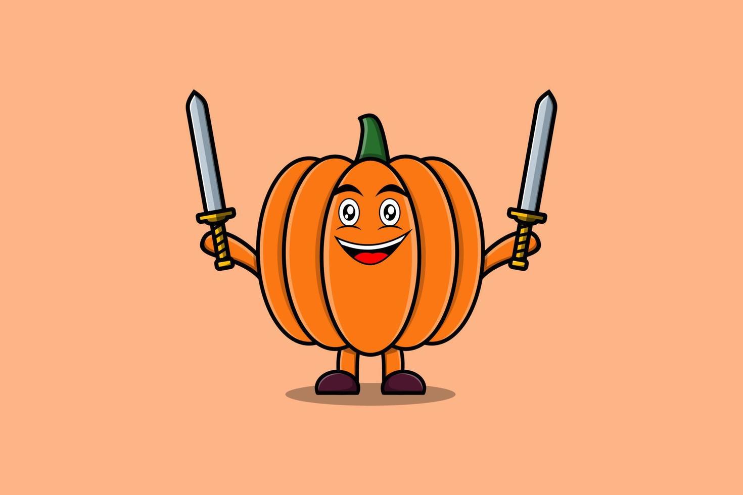 Cute cartoon Pumpkin holding sword and shield vector