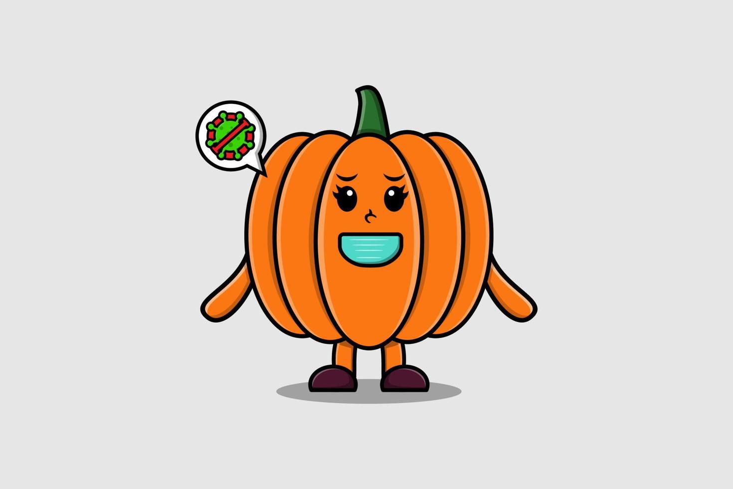 Cute cartoon Pumpkin using mask prevent virus vector