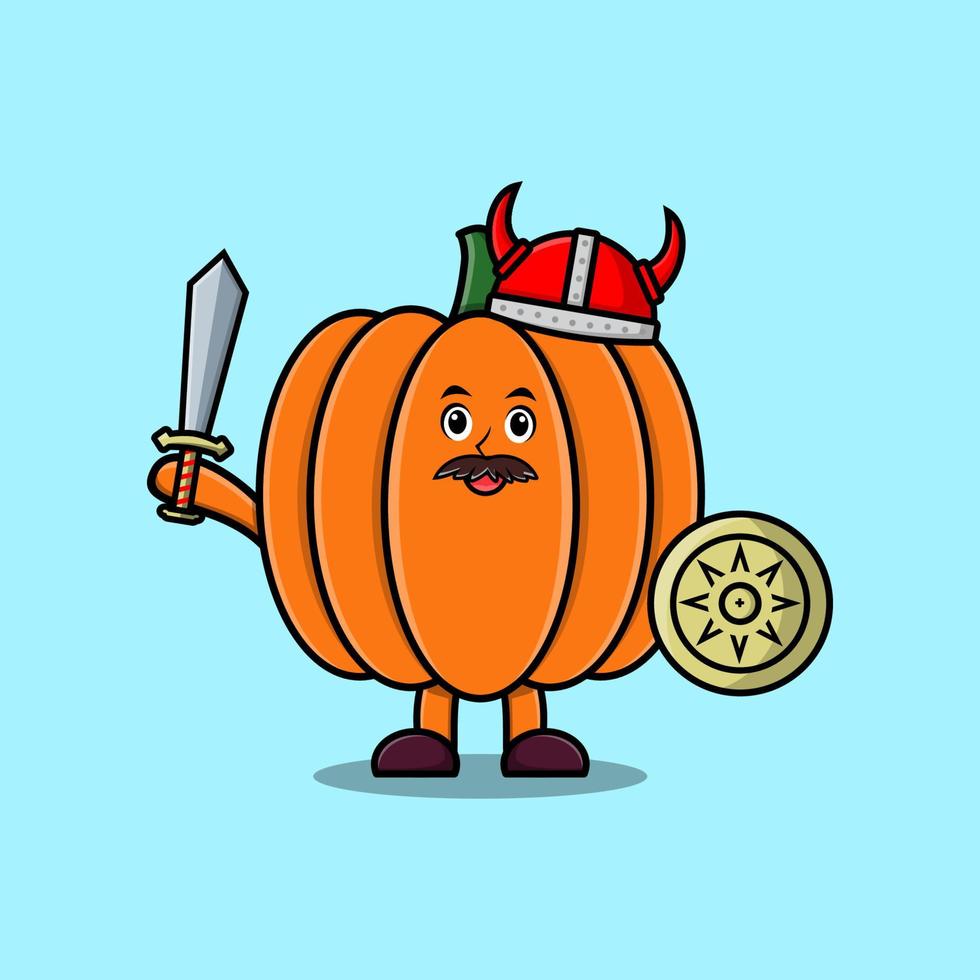 Cute cartoon Pumpkin viking pirate holding sword vector
