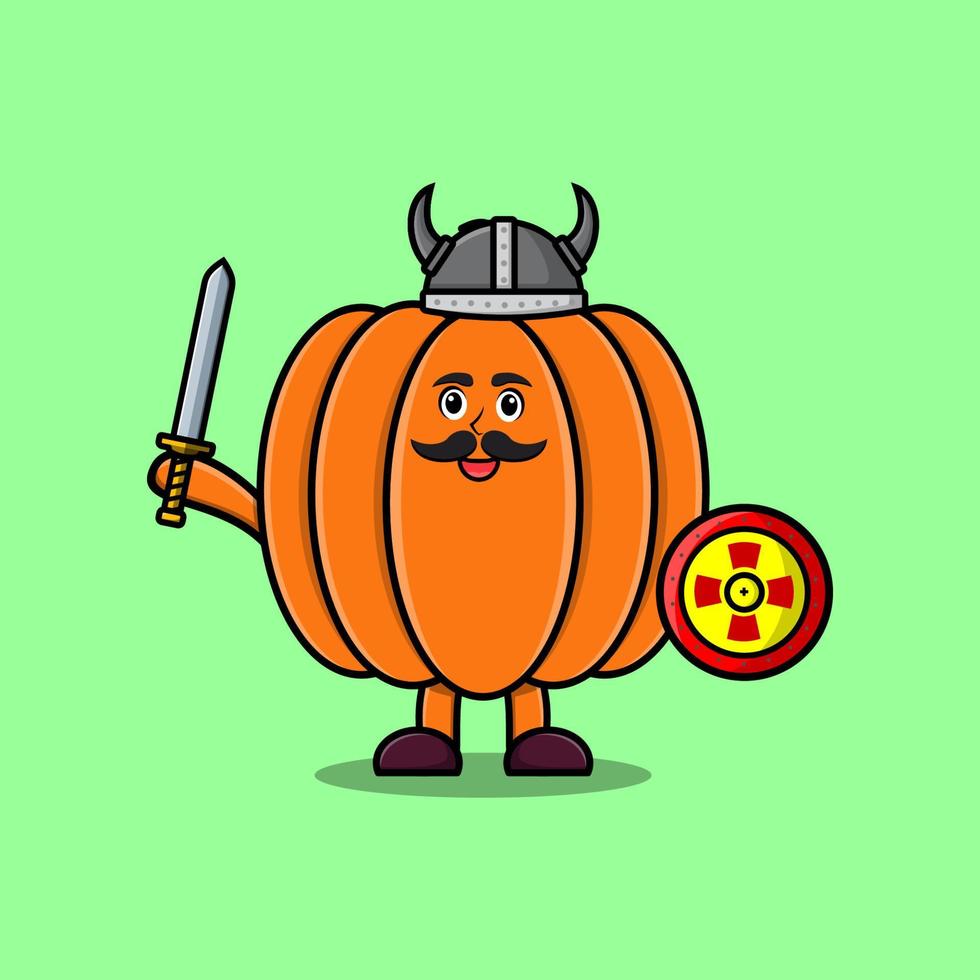 Cute dibujos animados calabaza vikingo pirata con espada vector