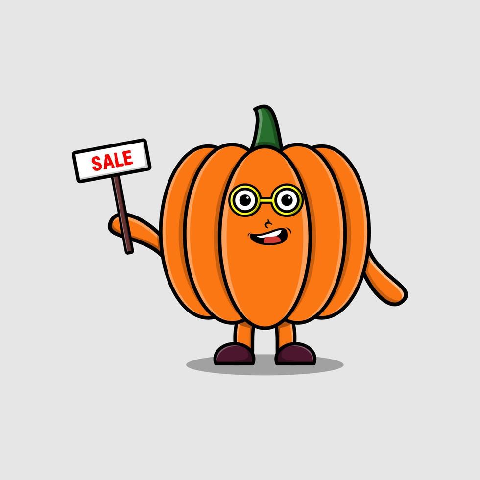 Cute cartoon Pumpkin character holding sale sign vector