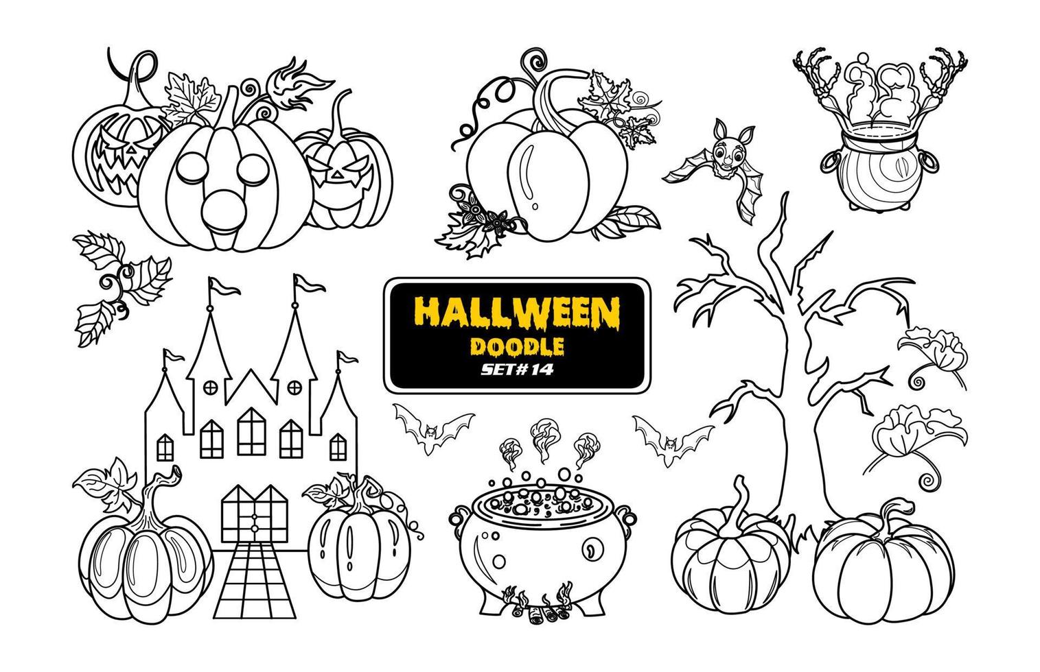 Halloween hand drawn doodle. Cute Halloween Digital Stamp Set. vector