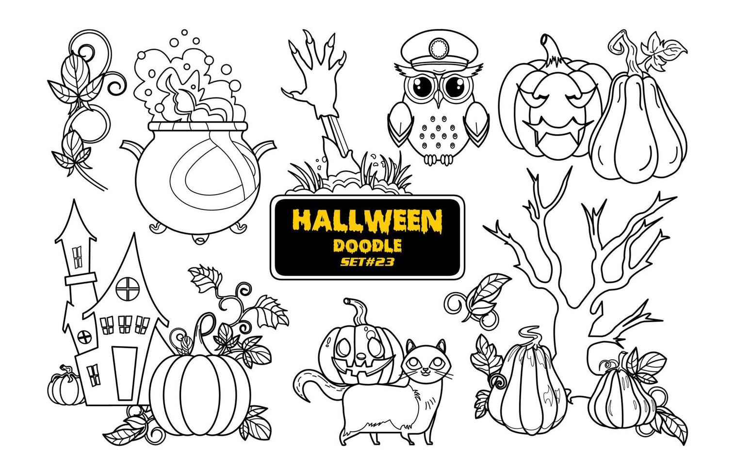 Halloween hand drawn doodle. Cute Halloween Digital Stamp Set. vector