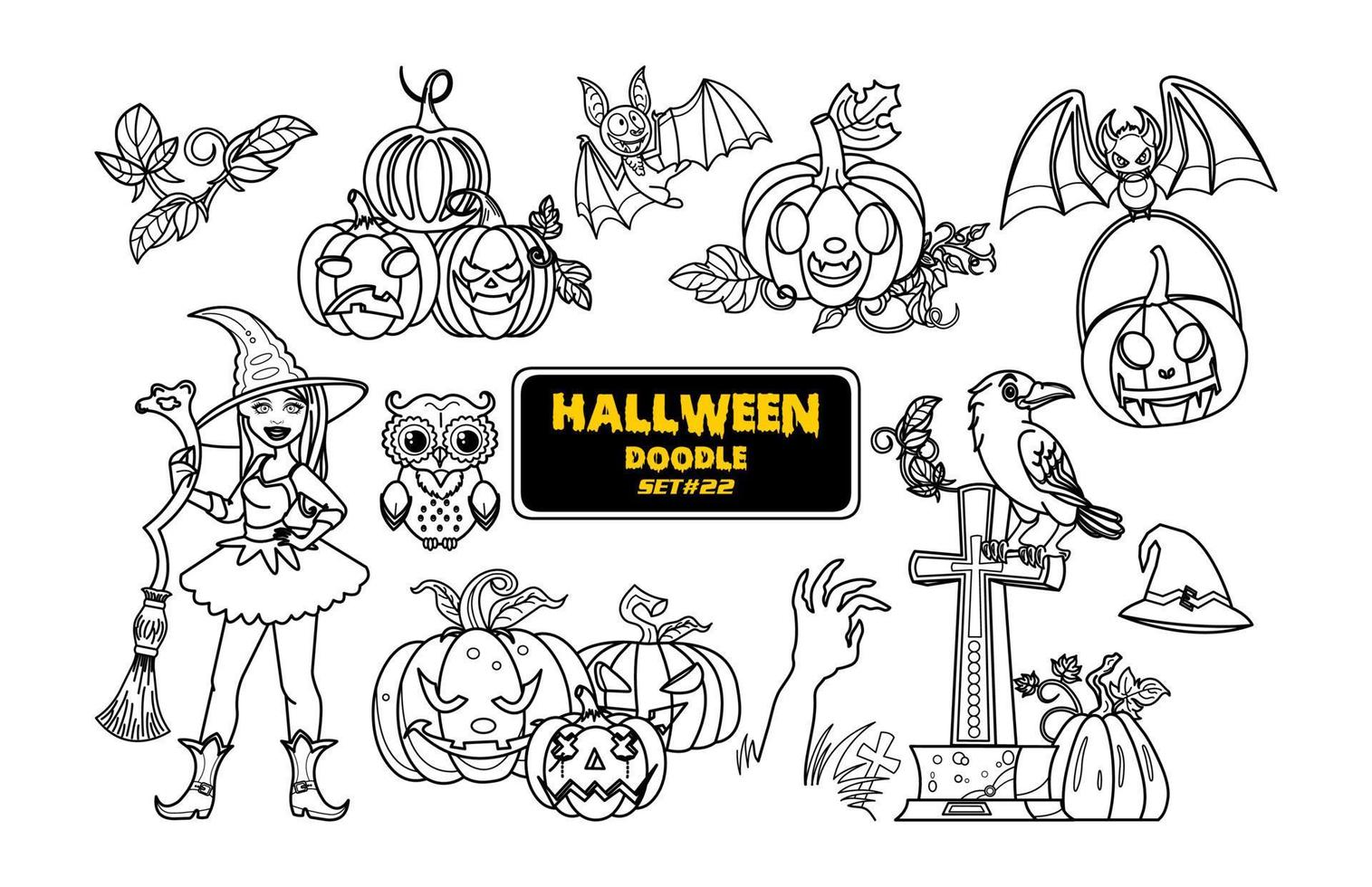 Halloween hand drawn doodle. Cute Halloween Digital Stamp Set. vector