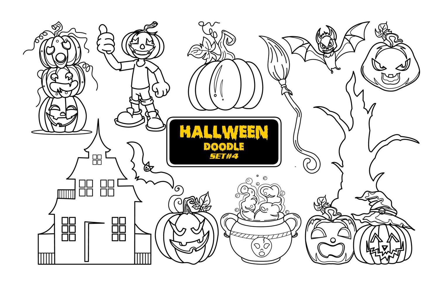 Halloween hand drawn doodle. Cute Halloween Digital Stamp Set. vector