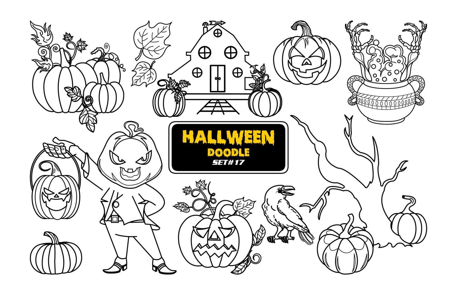 Halloween hand drawn doodle. Cute Halloween Digital Stamp Set. vector