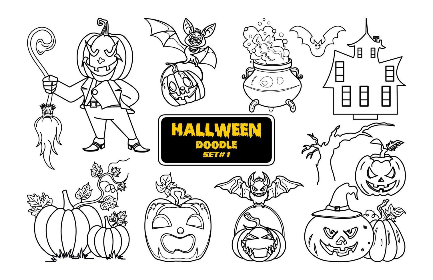 Halloween hand drawn doodle. Cute Halloween Digital Stamp Set. vector