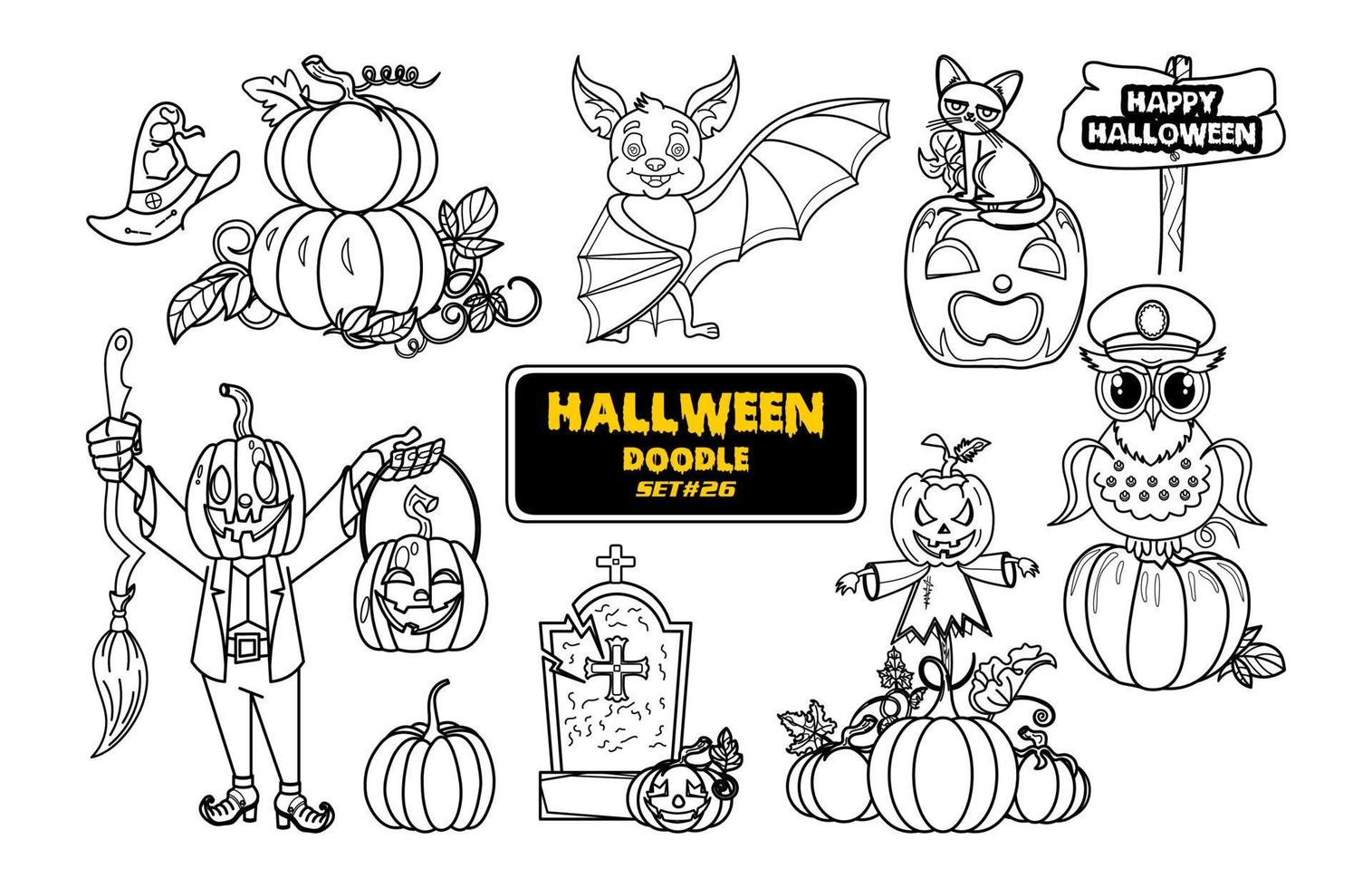 Halloween hand drawn doodle. Cute Halloween Digital Stamp Set. vector