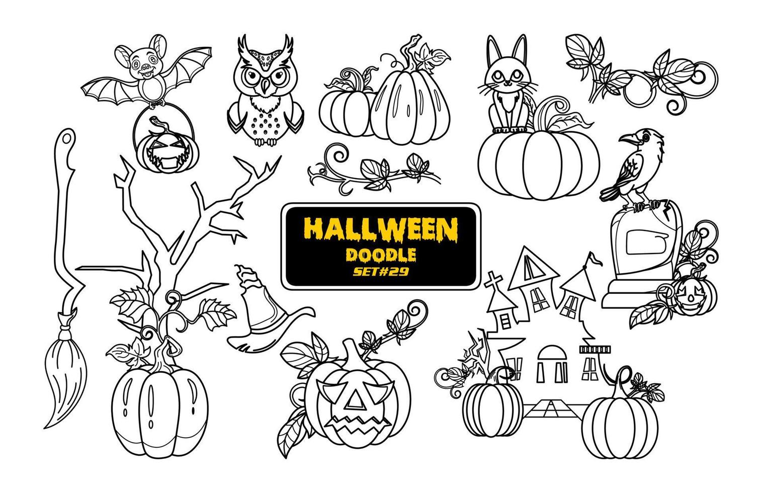 Halloween hand drawn doodle. Cute Halloween Digital Stamp Set. vector