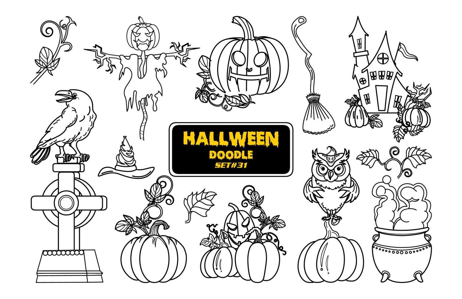 Halloween hand drawn doodle. Cute Halloween Digital Stamp Set. vector