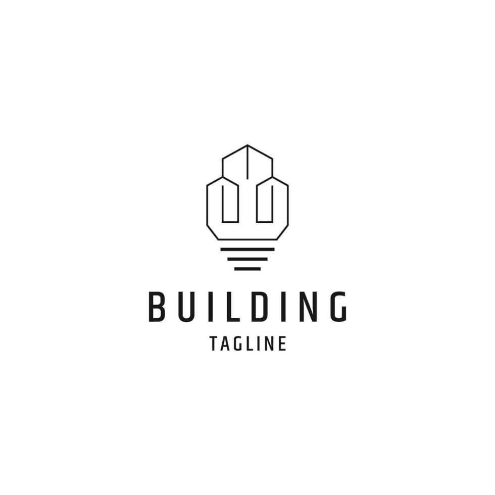 bombilla edificio línea logo icono diseño plantilla vector plano