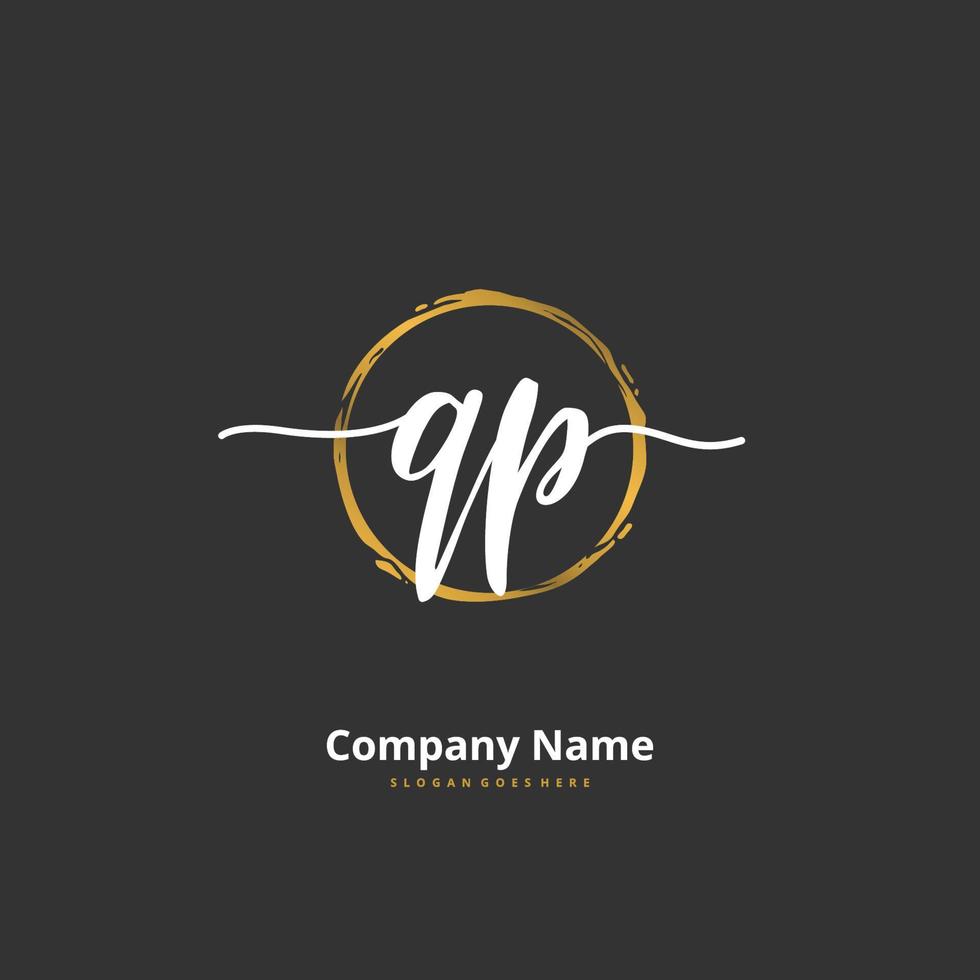 QP Initial handwriting and signature logo design with circle. Beautiful design handwritten logo for fashion, team, wedding, luxury logo. vector