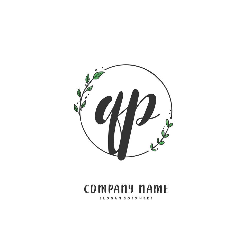 QP Initial handwriting and signature logo design with circle. Beautiful design handwritten logo for fashion, team, wedding, luxury logo. vector