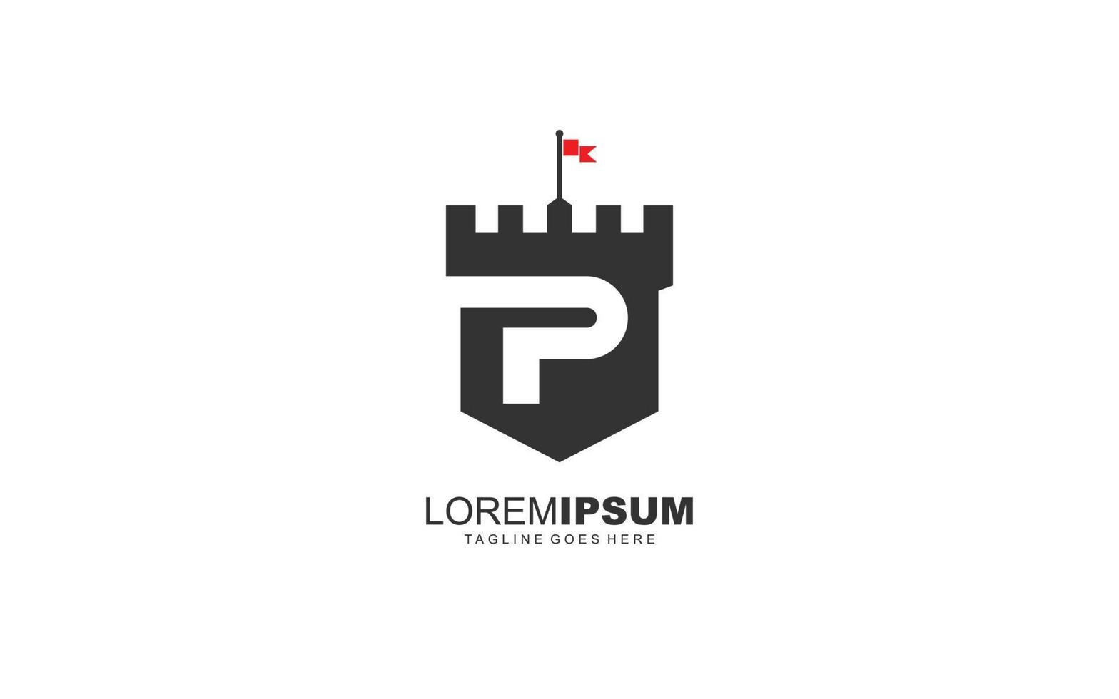 P logo fortress vector for identity company. initial letter security template vector illustration for your brand.