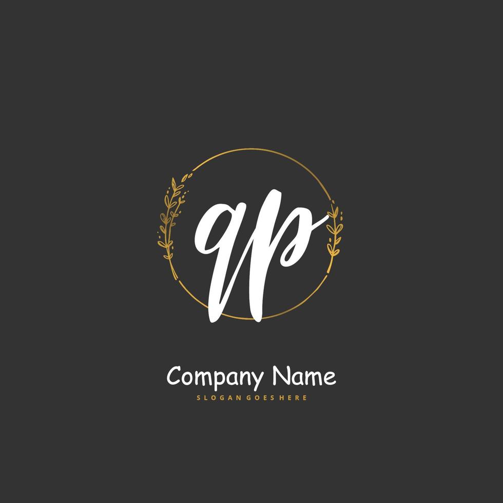 QP Initial handwriting and signature logo design with circle. Beautiful design handwritten logo for fashion, team, wedding, luxury logo. vector