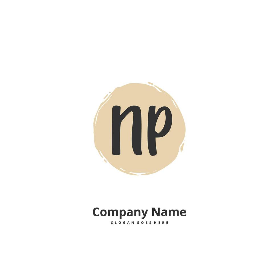 NP Initial handwriting and signature logo design with circle. Beautiful design handwritten logo for fashion, team, wedding, luxury logo. vector