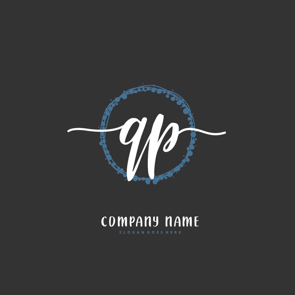 QP Initial handwriting and signature logo design with circle. Beautiful design handwritten logo for fashion, team, wedding, luxury logo. vector