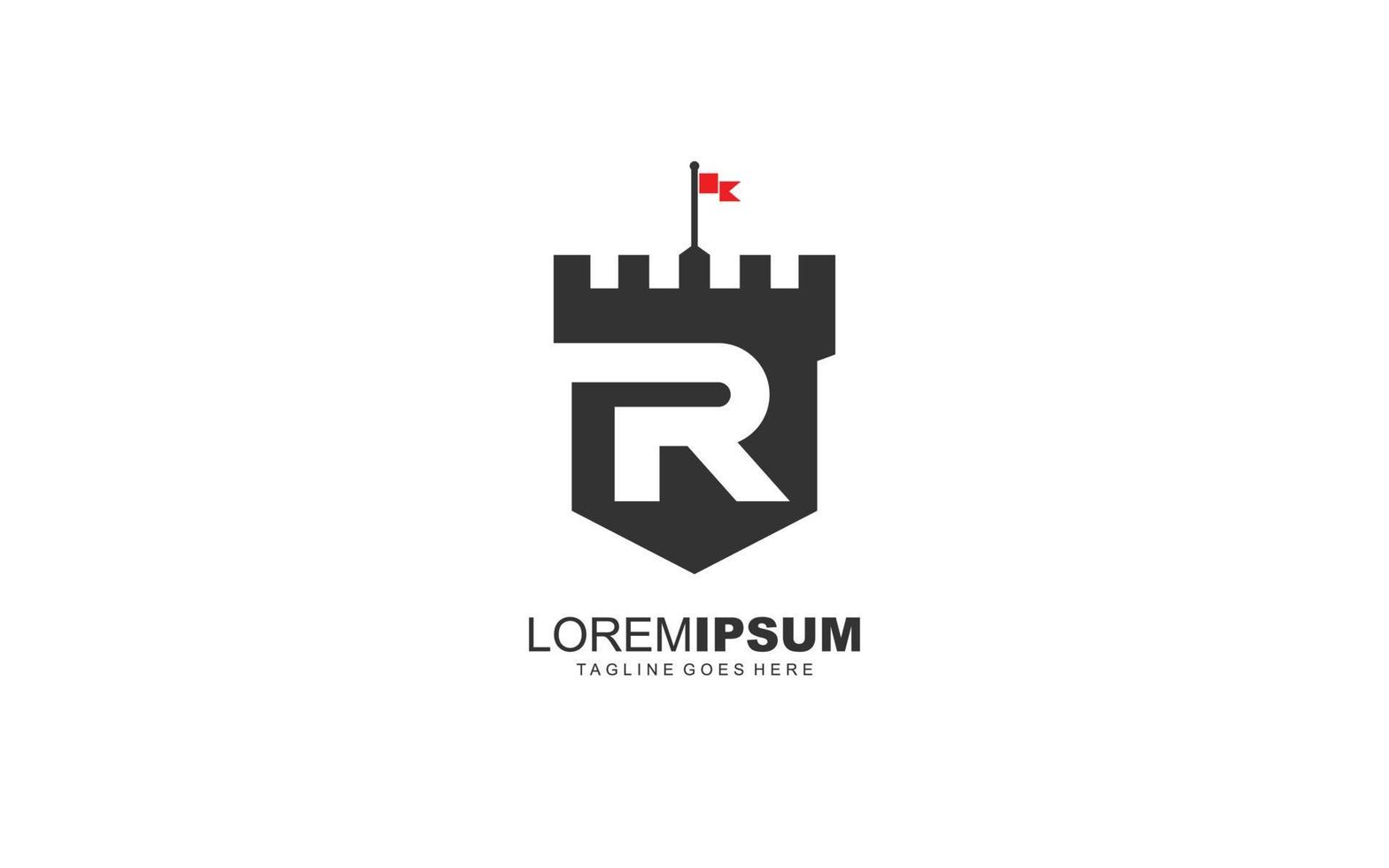 R logo fortress vector for identity company. initial letter security template vector illustration for your brand.