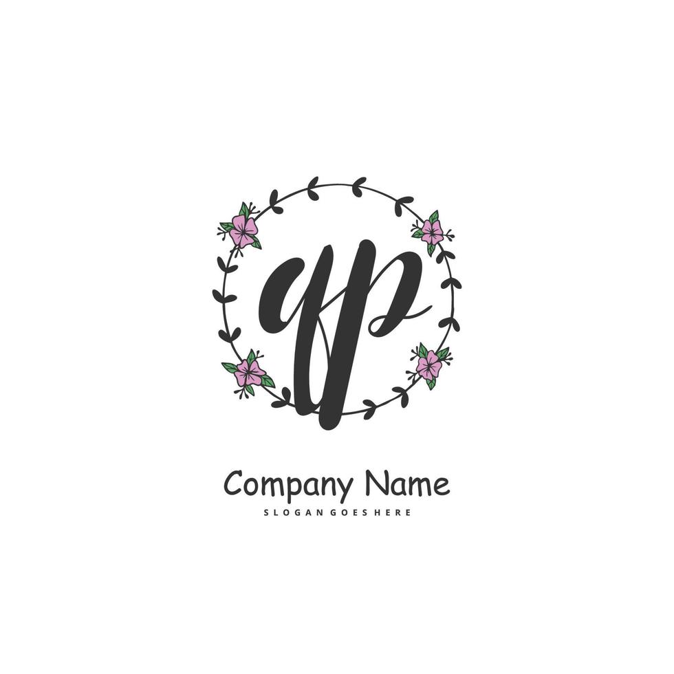 QP Initial handwriting and signature logo design with circle. Beautiful design handwritten logo for fashion, team, wedding, luxury logo. vector