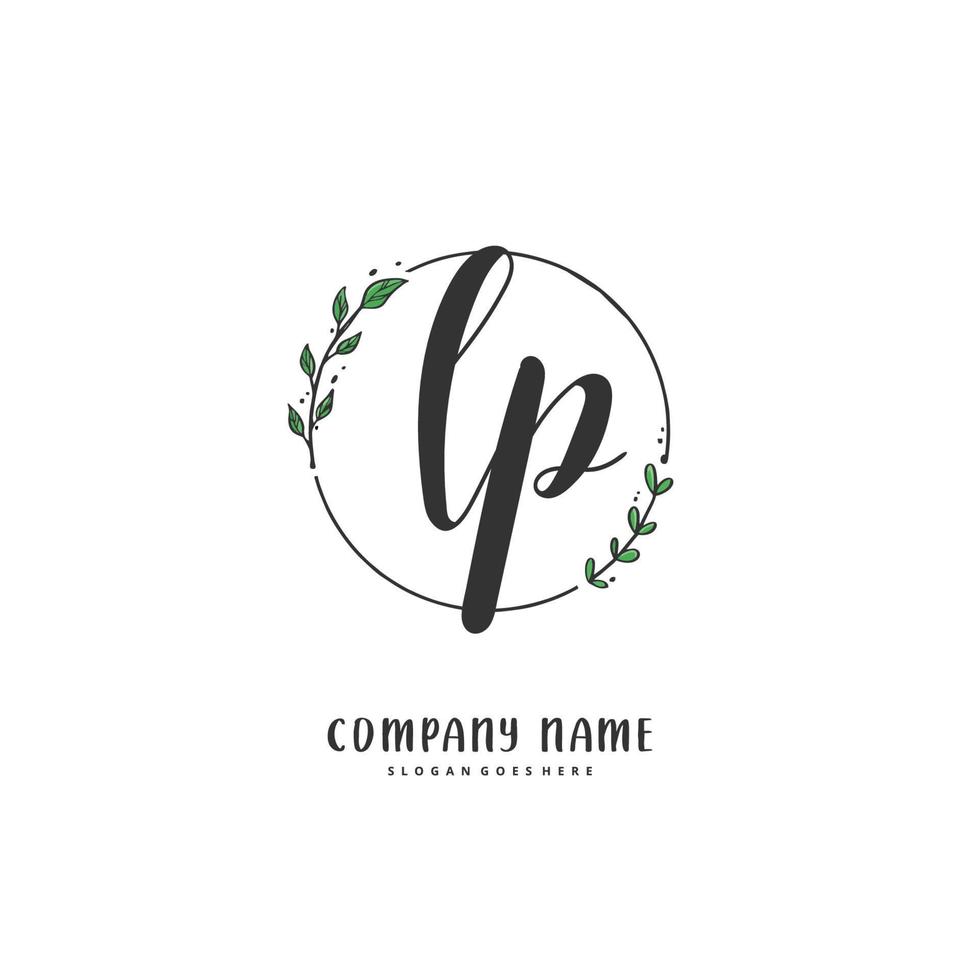 LP Initial handwriting and signature logo design with circle. Beautiful design handwritten logo for fashion, team, wedding, luxury logo. vector