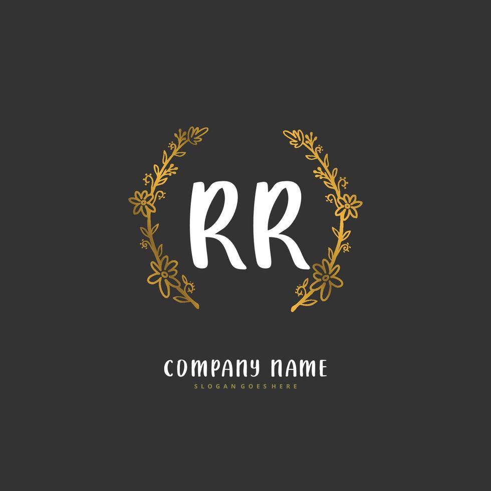 rr escritura a mano inicial y diseño de logotipo de firma con círculo. hermoso diseño de logotipo escrito a mano para moda, equipo, boda, logotipo de lujo. vector